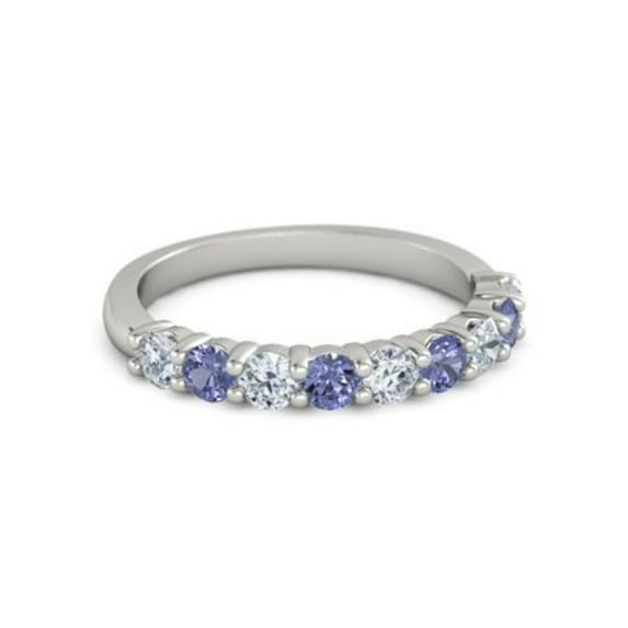 925 Sterling Silver Round 2.50 MM White Cz Tanzanite Half Eternity Women Ring