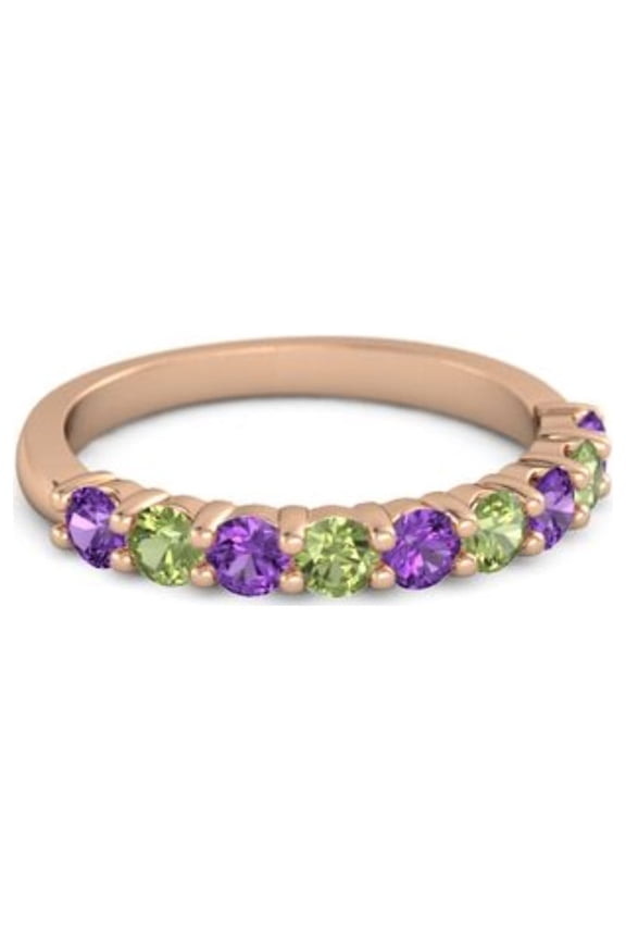 925 Sterling Silver Round 2.5MM Amethyst Peridot Eternity Rose Plated Women Ring
