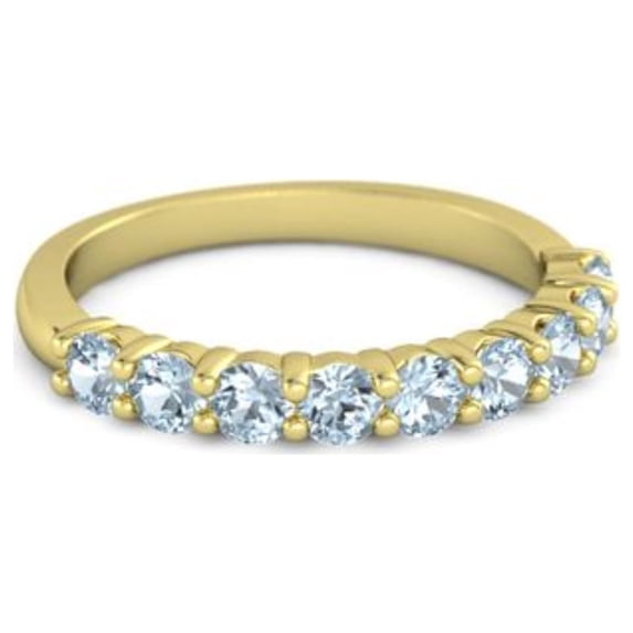 925 Sterling Silver Round 2.5MM Aquamarine Eternity Yellow Plated Women Ring