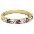thumbnail image 1 of 925 Sterling Silver Round 2.5MM Aquamarine Rhodolite Eternity Yellow Plated Ring, 1 of 4