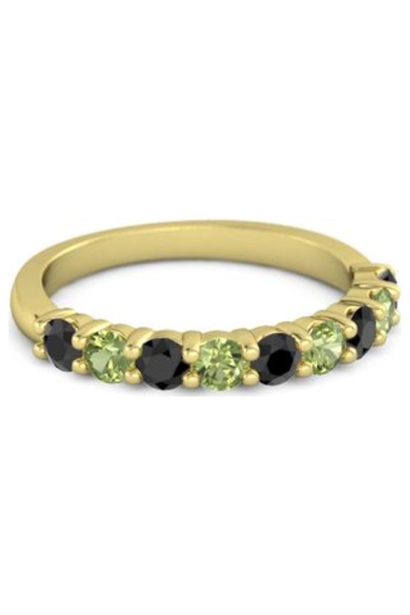 925 Sterling Silver Round 2.5MM Black Spinel Peridot Eternity Yellow Plated Ring