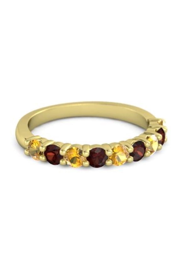 925 Sterling Silver Round 2.5MM Citrine Garnet Eternity Yellow Plated Women Ring
