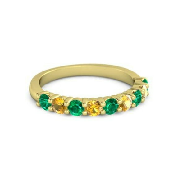 925 Sterling Silver Round 2.5MM Emerald Citrine Eternity Yellow Plated Ring