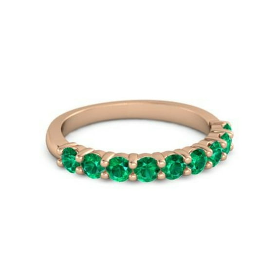 925 Sterling Silver Round 2.5MM Emerald Eternity Rose Plated Women Wedding Ring