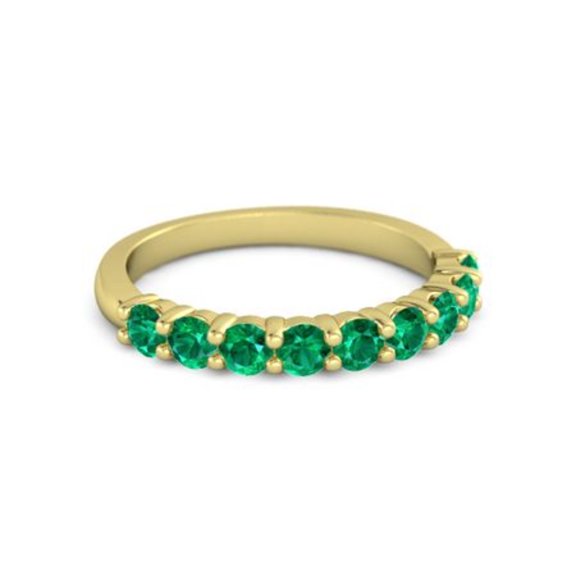 925 Sterling Silver Round 2.5MM Emerald Half Eternity Yellow Plated Women Ring