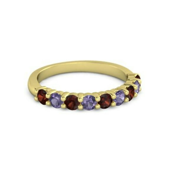 925 Sterling Silver Round 2.5MM Garnet Iolite Eternity Yellow Plated Women Ring