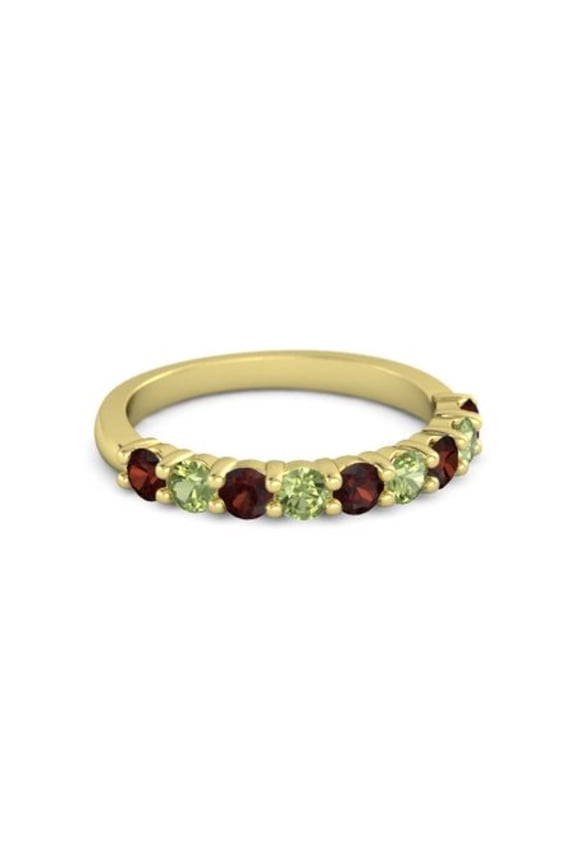 925 Sterling Silver Round 2.5MM Garnet Peridot Eternity Yellow Plated Women Ring