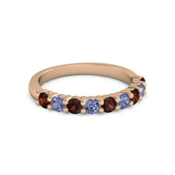 925 Sterling Silver Round 2.5MM Garnet Tanzanite Eternity Rose Plated Women Ring