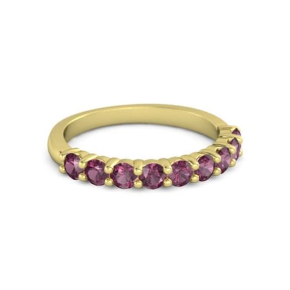 925 Sterling Silver Round 2.5MM Rhodolite Half Eternity Yellow Plated Women Ring