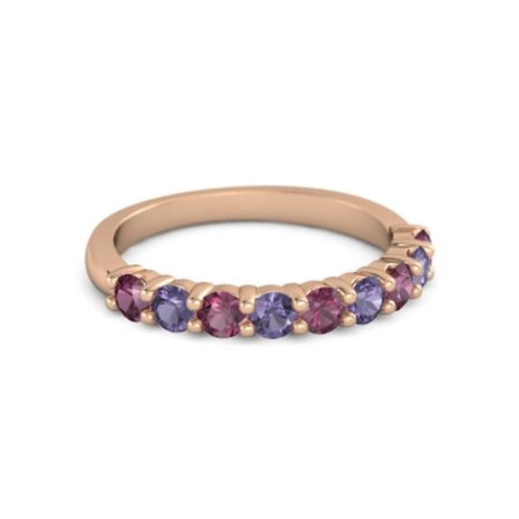 925 Sterling Silver Round 2.5MM Rhodolite Iolite Eternity Rose Plated Women Ring
