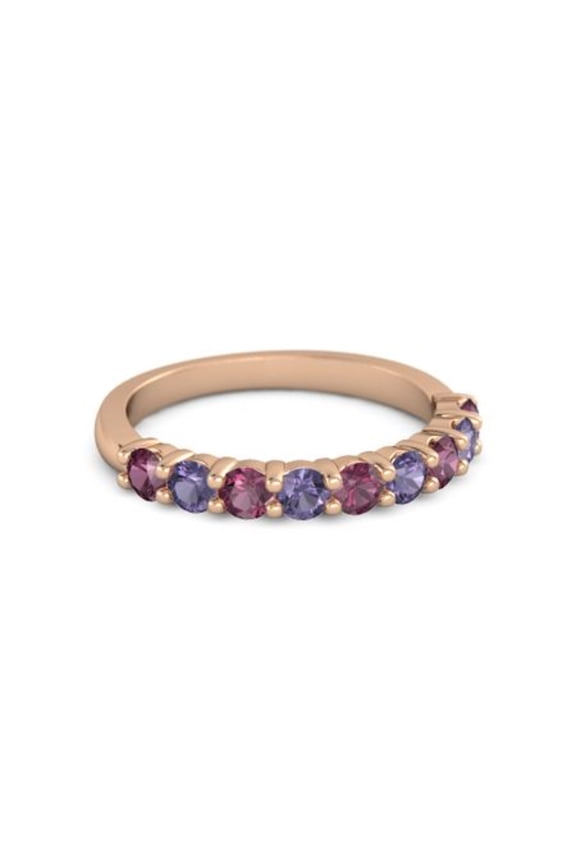 925 Sterling Silver Round 2.5MM Rhodolite Iolite Eternity Rose Plated Women Ring