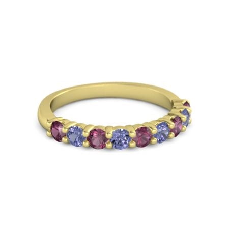 925 Sterling Silver Round 2.5MM Rhodolite Tanzanite Eternity Yellow Plated Ring