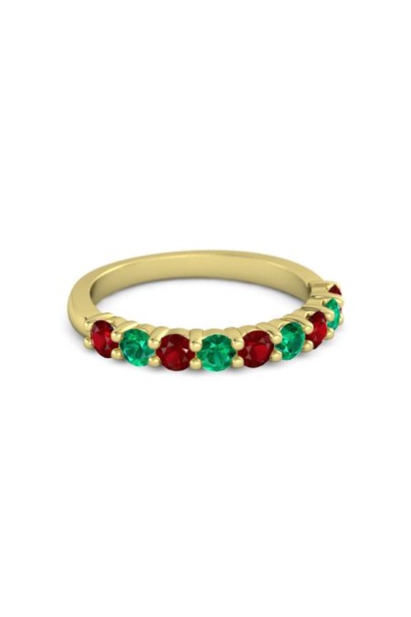 925 Sterling Silver Round 2.5MM Ruby Emerald Eternity Yellow Plated Women Ring