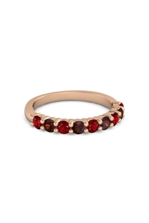 925 Sterling Silver Round 2.5MM Ruby Garnet Eternity Rose Plated Women Ring