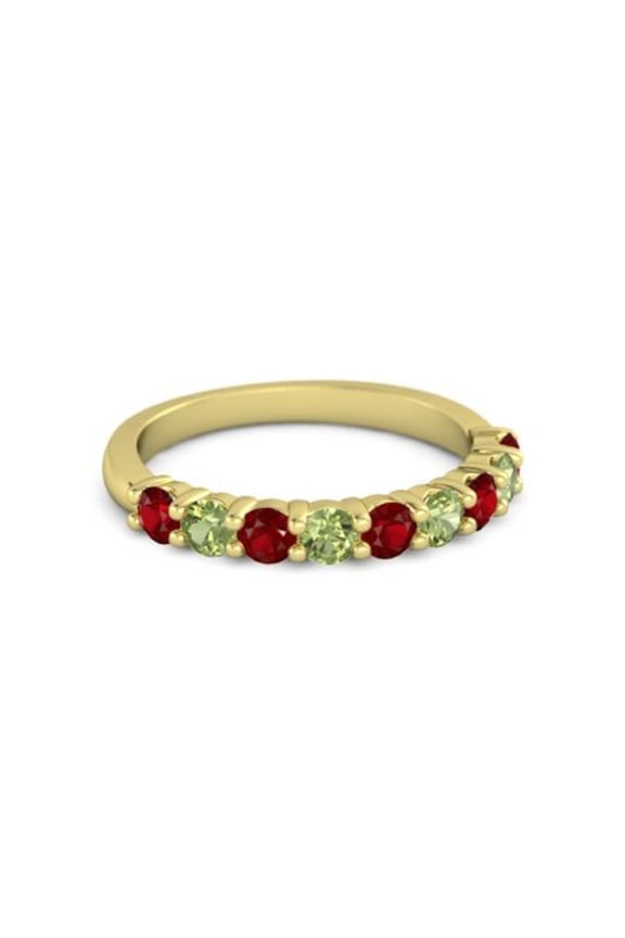 925 Sterling Silver Round 2.5MM Ruby Peridot Eternity Yellow Plated Women Ring