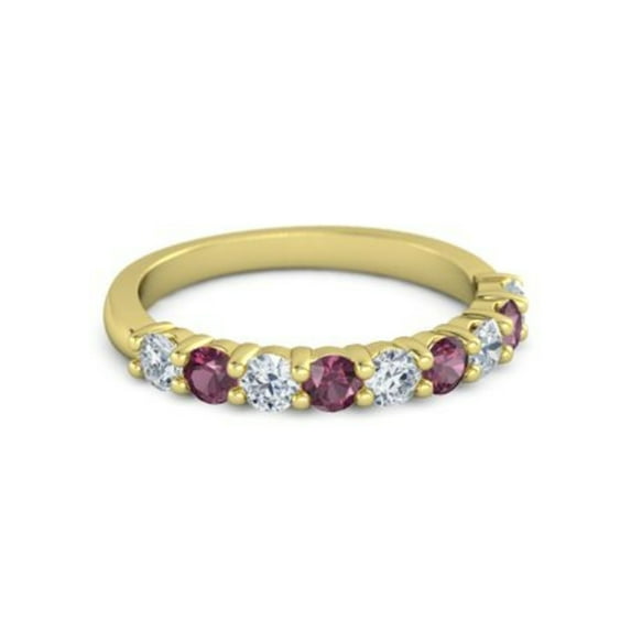 925 Sterling Silver Round 2.5MM White Cz Rhodolite Eternity Yellow Plated Ring
