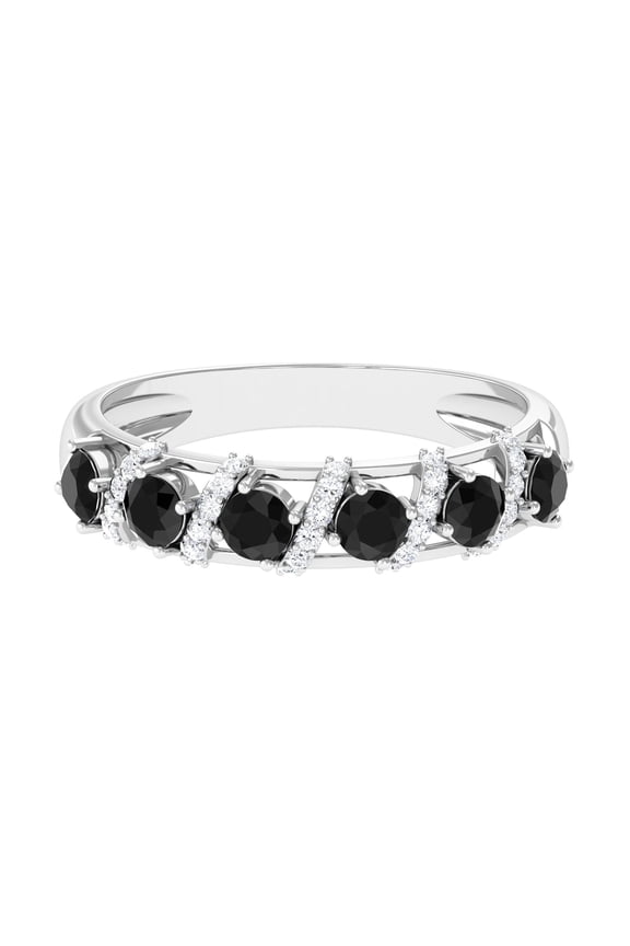 925 Sterling Silver Round 2 Ctw Black Spinel Gemstone Cluster Eternity Band Women Engagement Ring_8