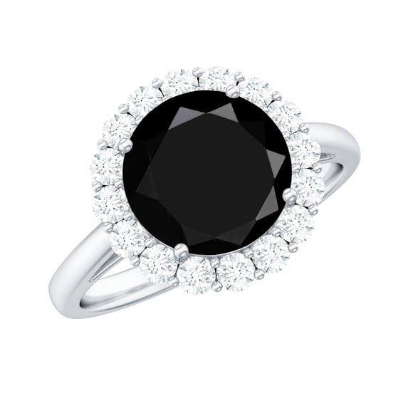 925 Sterling Silver Round 2 Ctw Black Spinel Gemstone Women Halo Ring, Engagement Wedding Ring For Her_11.5