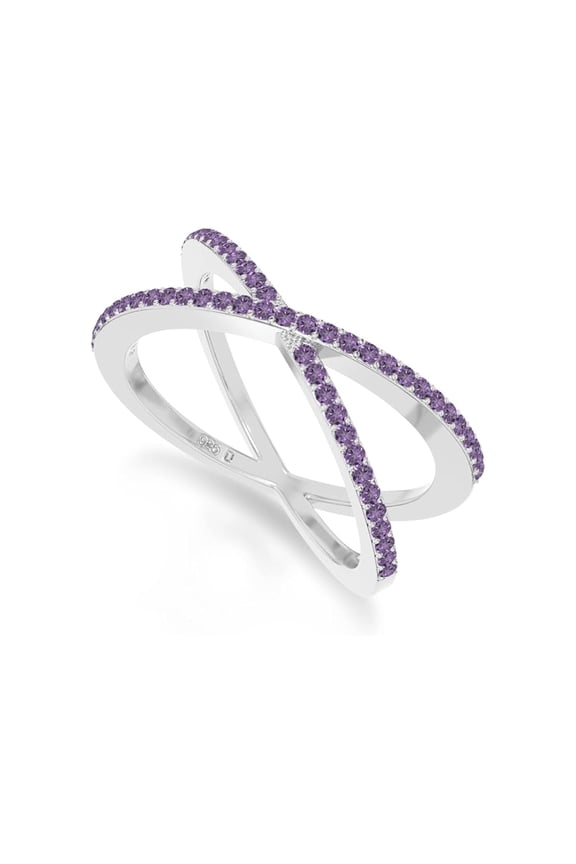 925 Sterling Silver Round 2mm Amethyst Gemstone Crossover Women Stacking Christmas Gift Ring