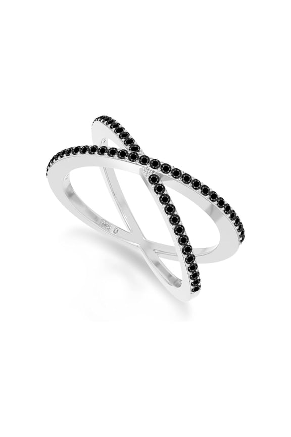 925 Sterling Silver Round 2mm Black Spinel Gemstone Crossover Women Stacking Christmas Gift Ring