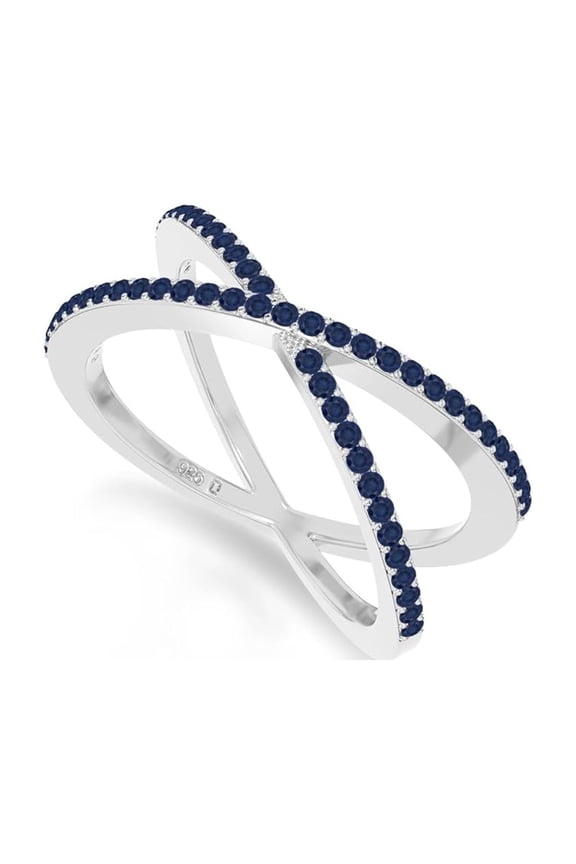 925 Sterling Silver Round 2mm Blue Sapphire Crossover Women Stacking Christmas Gift Ring