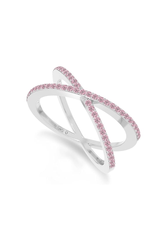 925 Sterling Silver Round 2mm Pink Cz Gemstone Crossover Women Wedding Stacking Christmas Gift Rings