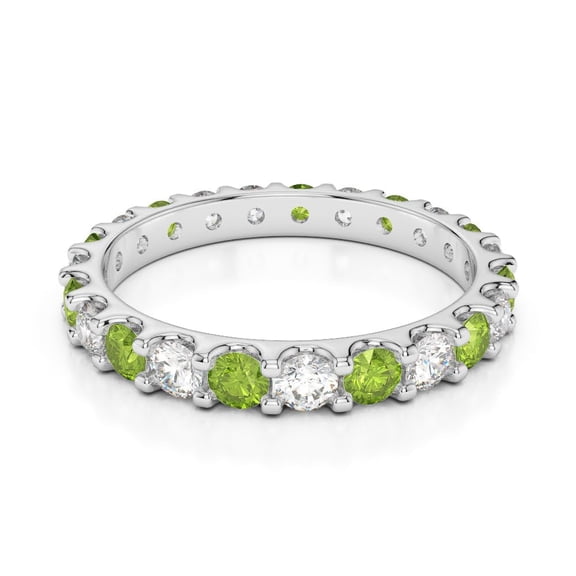 925 Sterling Silver Round 3mm Natural Peridot Gemstone Full Eternity Women Wedding Ring – Stackable Band Engagement Rings