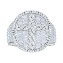 925 Sterling Silver Round & Baguette Cut Moissanite Men's Oval Halo Twisted Cross Pinky Ring 3.66 Ct. | Size 9
