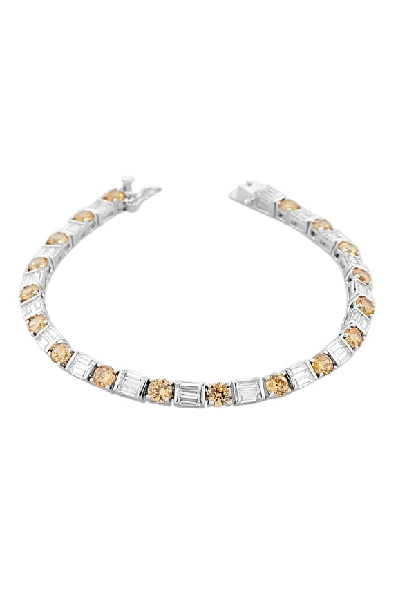 925 Sterling Silver Round Baguette White Multicolor CZ Classic Tennis Bracelet