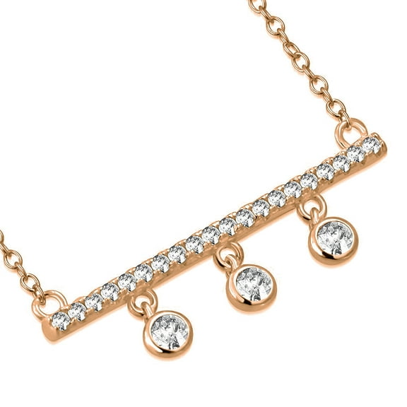 925 Sterling Silver Round Bezel-Set CZ Sideways Bar Pendant Necklace, 18"
