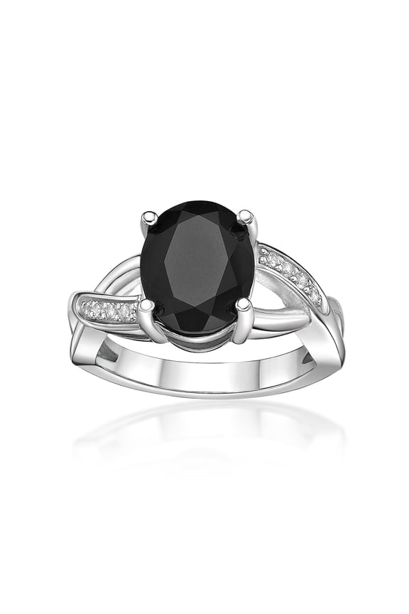 925 Sterling Silver Round Black Onyx Ring With Created White Sapphire Rare Gift