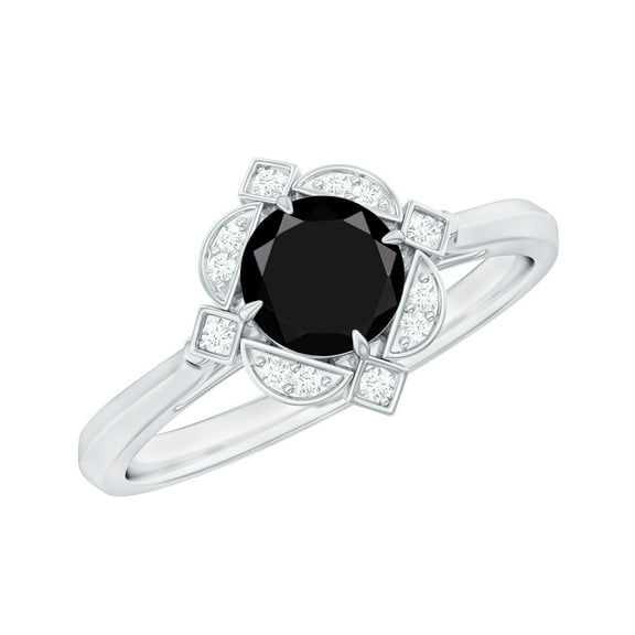 925 Sterling Silver Round Black Spinel Gemstone Geometric White Cz Accents Ring for Women Wedding, Gift For Her_9