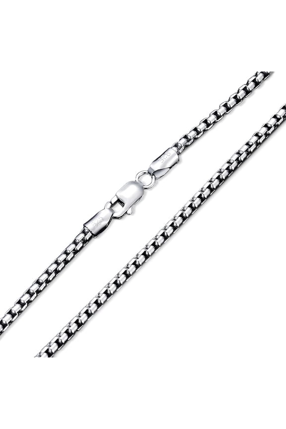 925 Sterling Silver Round Box Chain 1MM, 1.5MM, 2MM, 2.5MM, 3MM Square Rolo Link Chain Necklace for Men Women 18, 20, 22, 24, 26 Inch