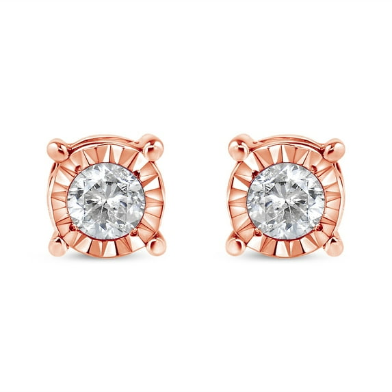 .925 Sterling Silver Round Brilliant-Cut Diamond Miracle-Set Stud Earrings (J-K Color, I3 Clarity) - Rose - 0.2 Carats