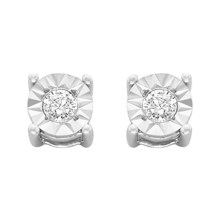 925 Sterling Silver Round Brilliant-Cut Diamond Miracle-Set Stud Earrings (J-K Color, I3 Clarity) - White - 0.1 Carats