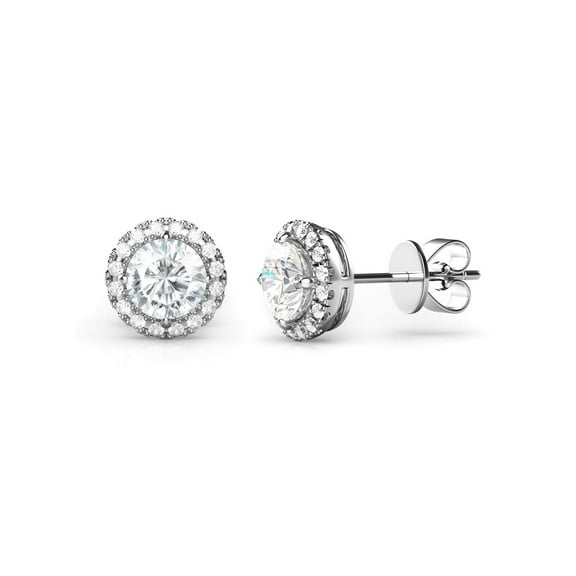 925 Sterling Silver Round CZ Cubic Zirconia Halo Earrings with friction post