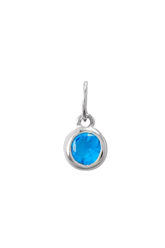 925 Sterling Silver Round CZ December Charm Rhodium Plated Bright Blue-CZ September Pendant Necklace for Women