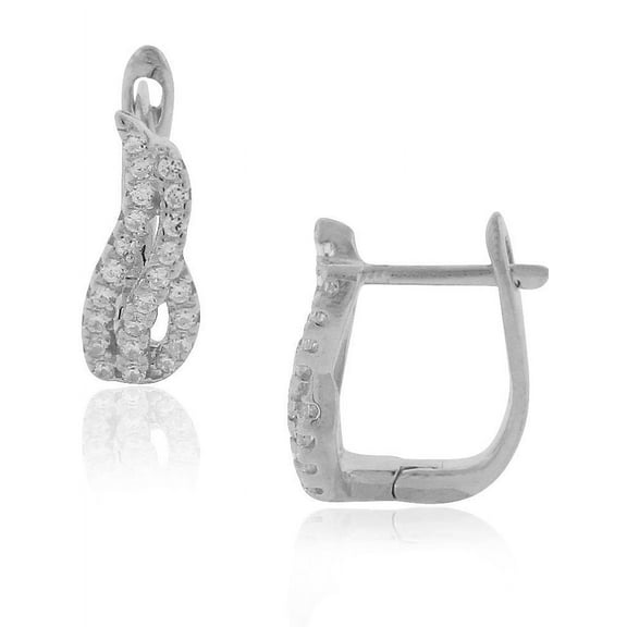 925 Sterling Silver Round CZ Hoop Huggie Earrings, 0.5"