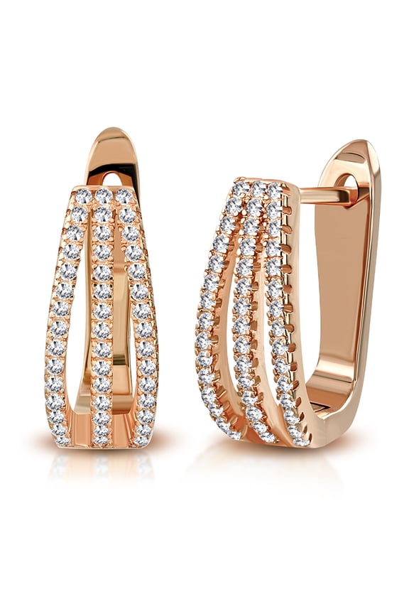 925 Sterling Silver Round CZ Hoop Huggie Earrings, 0.6"