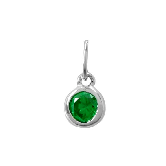 925 Sterling Silver Round CZ May Charm Rhodium Plated Clear CZ April 6.5mm X 8.7mm Pendant Necklace for Women