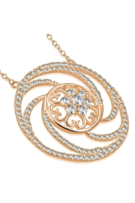 925 Sterling Silver Round Circle Clear CZ Large Statement Pendant Necklace