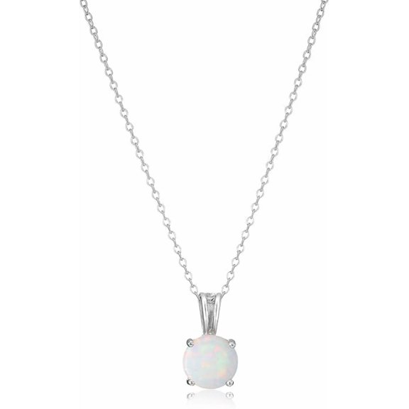 925 Sterling Silver Round Cut Birthstone Necklace, 18" Pendant Chain