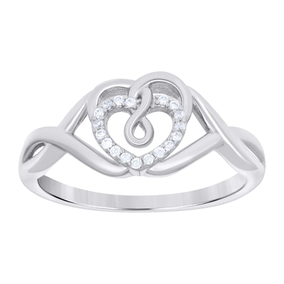 925 Sterling Silver Round Cut Cubic Zirconia Women's Intertwined Heart with Infinity Bypass Ring | Size 9