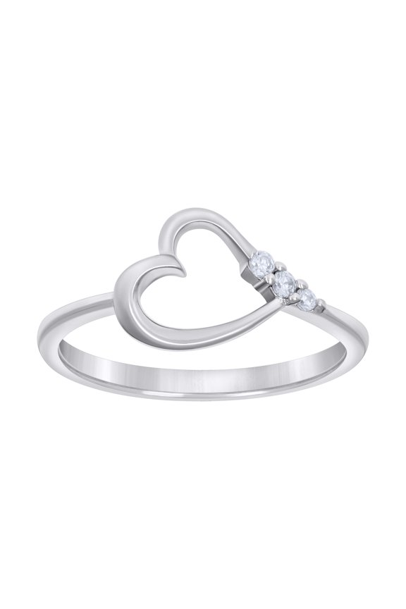 925 Sterling Silver Round Cut Cubic Zirconia Women's Love 3 Stone Open Heart Ring | Size 8
