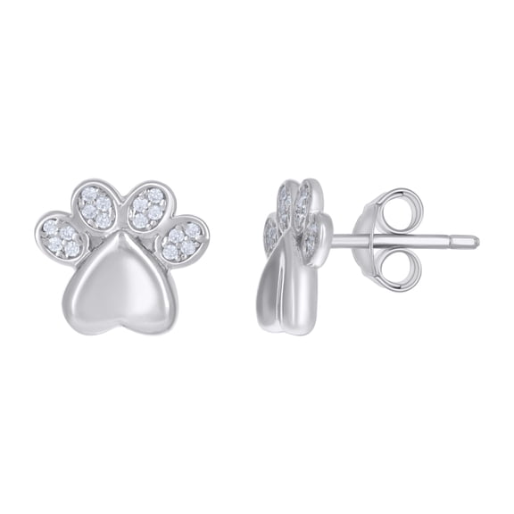 925 Sterling Silver Round Cut Cubic Zirconia Women's Push Back Heart Paw Print Stud Earrings