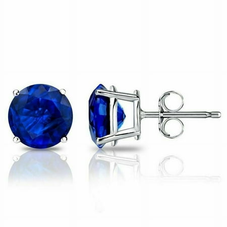 925 Sterling Silver Round Cut Lab Created Blue Sapphire Round Stud Earrings 6MM