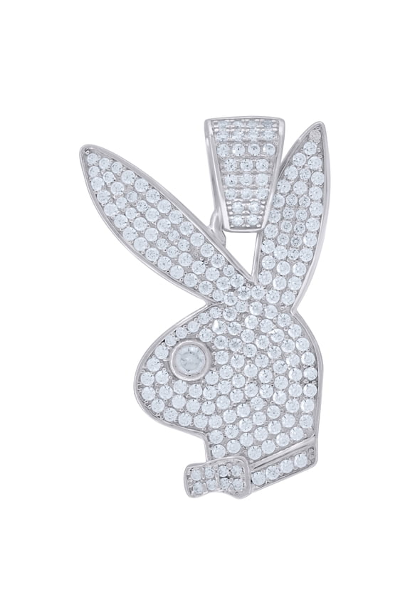 925 Sterling Silver Round Cut Moissanite Cluster Playboy Bunny Pendant Unisex Charm | 1.68 Ct.