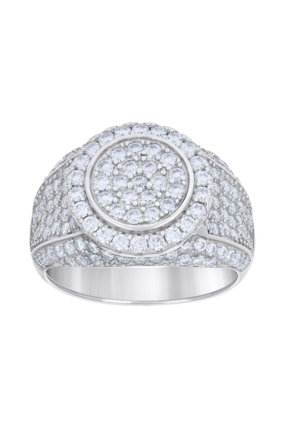 925 Sterling Silver Round Cut Moissanite Men's Circle Halo Cluster Pinky Ring 2.67 Ct. | Size 10
