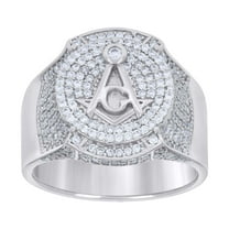 925 Sterling Silver Round Cut Moissanite Men's Circle Top Masonic Symbol Pinky Ring 2.04 Ct. | Size 7