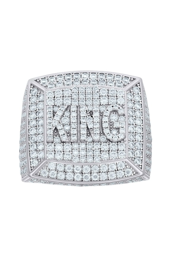 925 Sterling Silver Round Cut Moissanite Men's Cluster Square Head 'KING' Pinky Ring 5.08 Ct. | Size 10